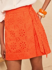 Love & Roses Orange Broderie Wrap Mini Skirt - Image 1 of 4