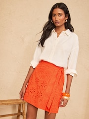 Love & Roses Orange Broderie Wrap Mini Skirt - Image 3 of 4