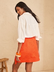 Love & Roses Orange Broderie Wrap Mini Skirt - Image 4 of 4
