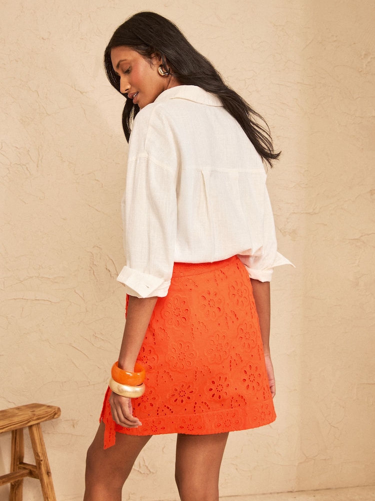 Love & Roses Orange Broderie Wrap Mini Skirt - Image 4 of 4