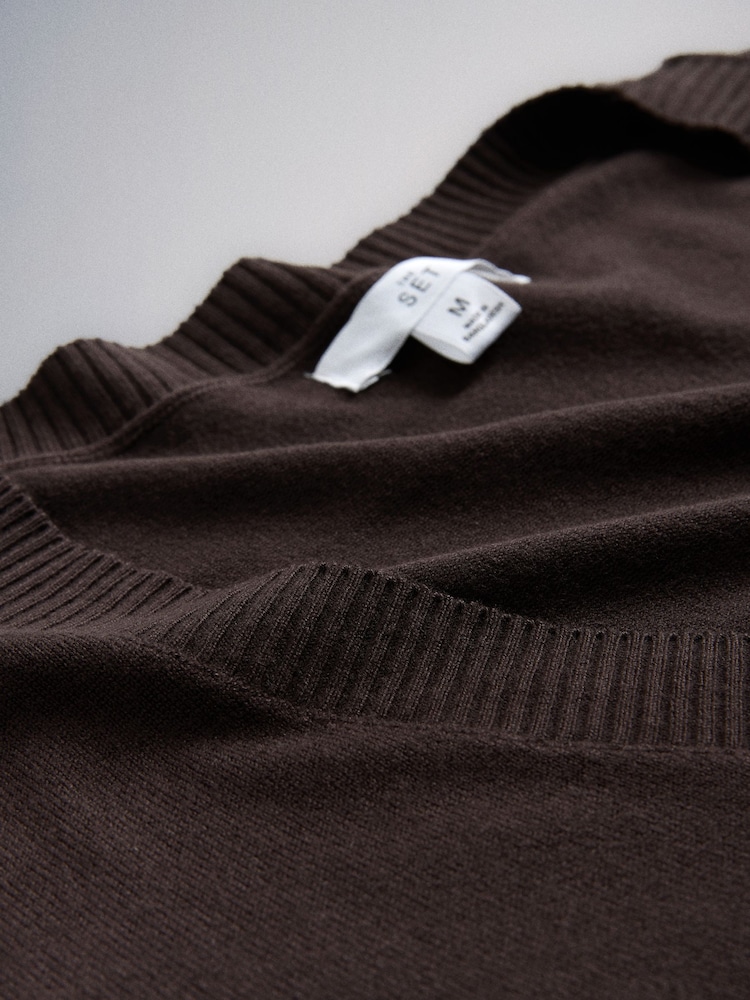 The Set 3 Pack Fine Knit V-Neck Jumpers 3 Pack Black/Chocolate Brown/Stone - Image 6 of 6
