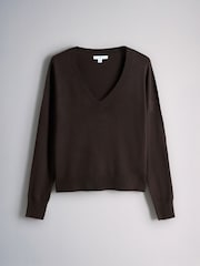 The Set Fine Knit V-Neck Jumpers 3 Pack Black/Chocolate Brown/Stone - Image 7 of 10