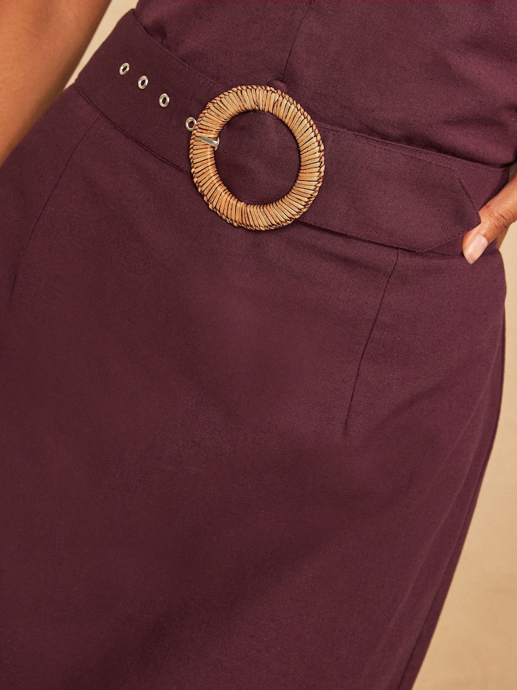 Love & Roses Berry Cotton / Linen Blend Lace Trim Midi Skirt - Image 2 of 5