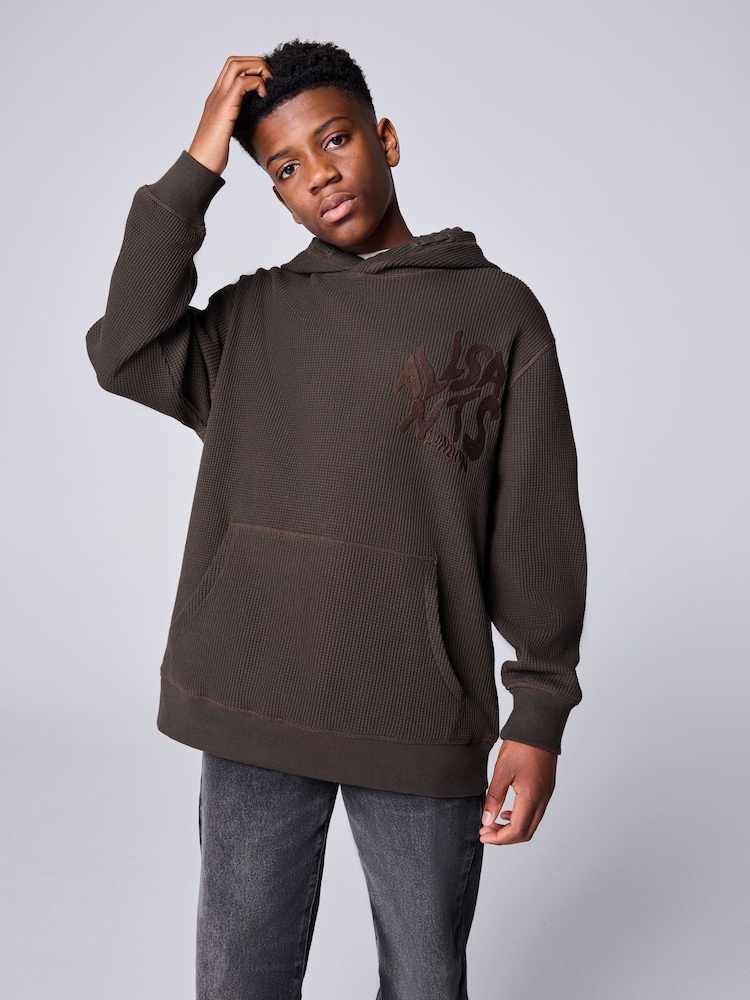 smALLSAINTS Brown Orlando Oversized Pullover Waffle Hoodie - Image 1 of 12 smALLSAINTS Brown Orlando Oversized Pullover Waffle Hoodie - Image 1 of 12