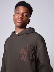 smALLSAINTS Brown Orlando Oversized Pullover Waffle Hoodie - Image 4 of 12
