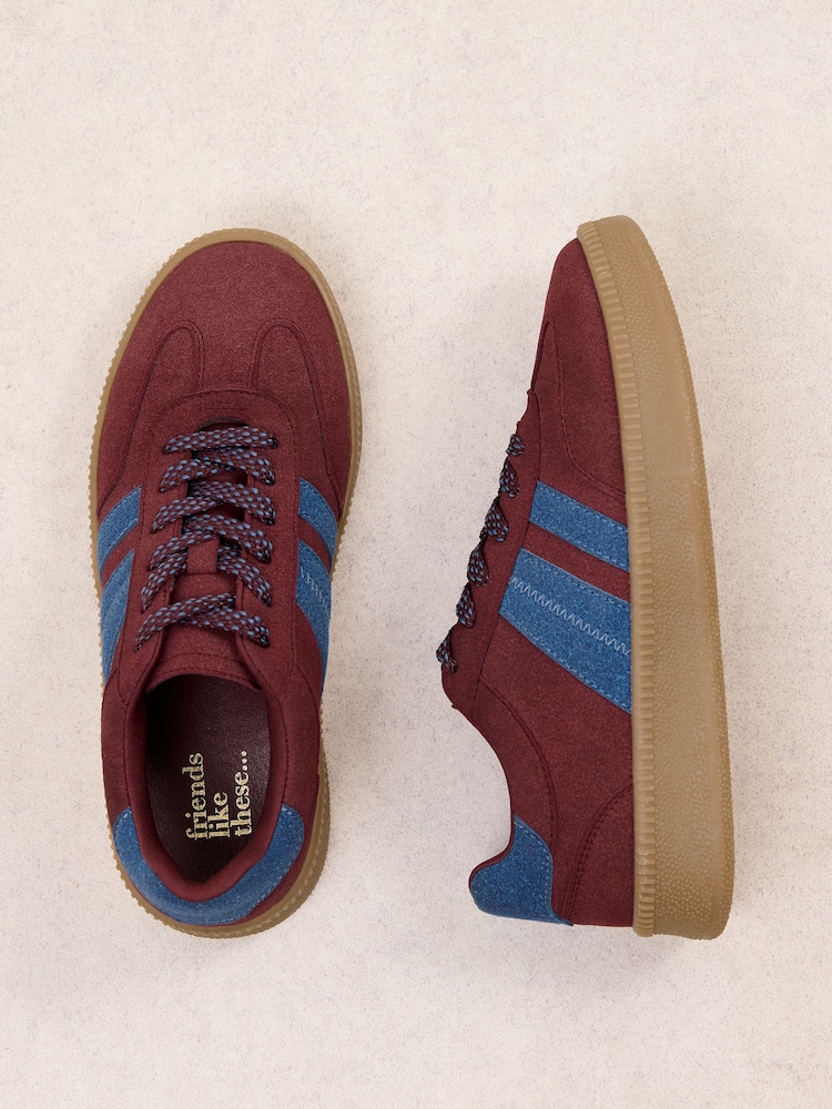 Friends Like These Burgundy Red Standard Fit Lace Up Retro Gumsole Sports Trainers - Image 1 of 6 Friends Like These Burgundy Red Standard Fit Lace Up Retro Gumsole Sports Trainers - Image 1 of 6