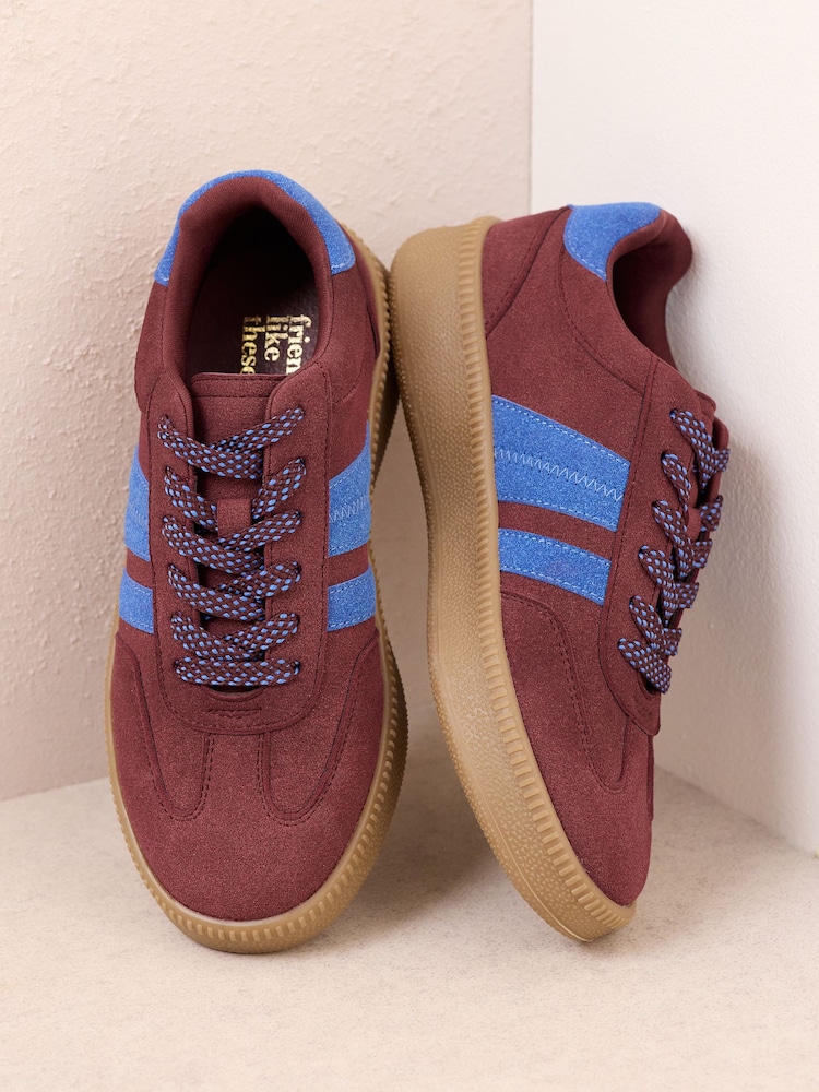 Friends Like These Burgundy Red Standard Fit Lace Up Retro Gumsole Sports Trainers - Image 2 of 6 Friends Like These Burgundy Red Standard Fit Lace Up Retro Gumsole Sports Trainers - Image 2 of 6