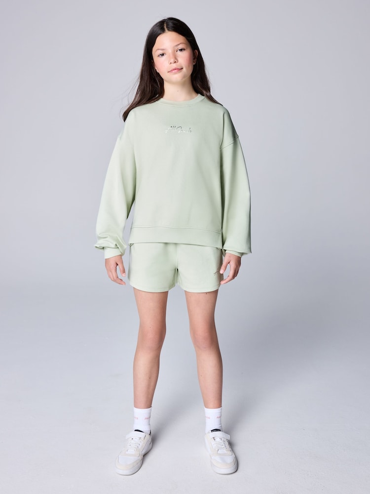 smALLSAINTS Mint Green Script Sweatshirt and Shorts Set - Image 1 of 8 smALLSAINTS Mint Green Script Sweatshirt and Shorts Set - Image 1 of 8