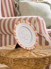 Pink Round Wavy Edged Patterned Ceramic Photo Frame - Image 1 of 4