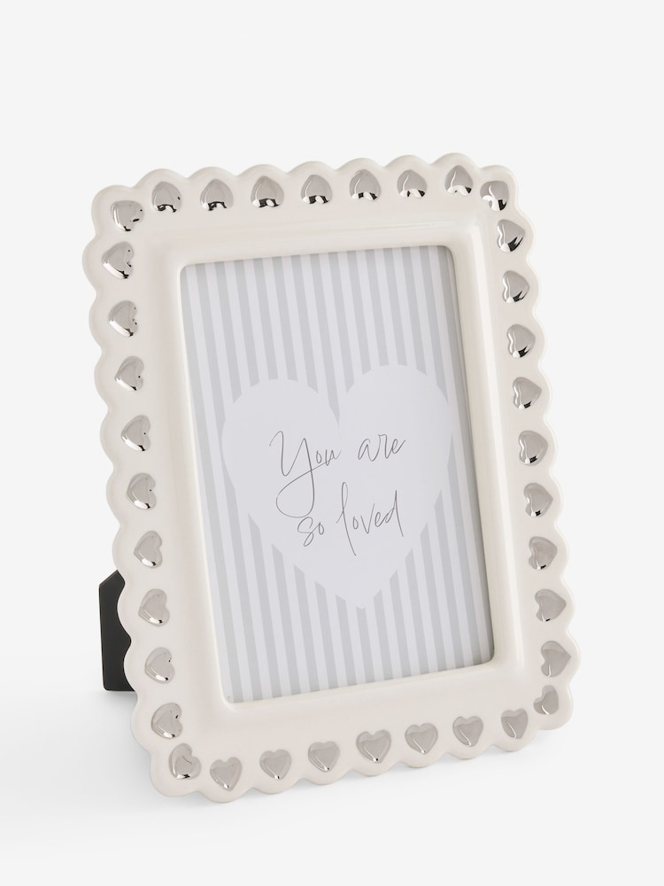 White and Silver Hearts Ceramic Photo Frame - Image 1 of 3 White and Silver Hearts Ceramic Photo Frame - Image 1 of 3