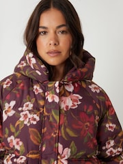 Threadbare Red Floral Print Hooded Padded Jacket - Image 4 of 5
