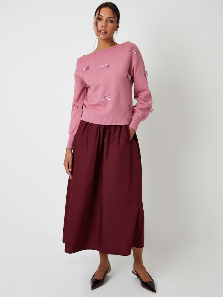 Threadbare Pink Bow Embellished Slash Neck Jumper - Image 2 of 4 Threadbare Pink Bow Embellished Slash Neck Jumper - Image 2 of 4
