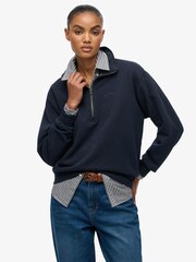Superdry Blue Essential Logo Garment Dye Half Zip Jumper - Image 1 of 3