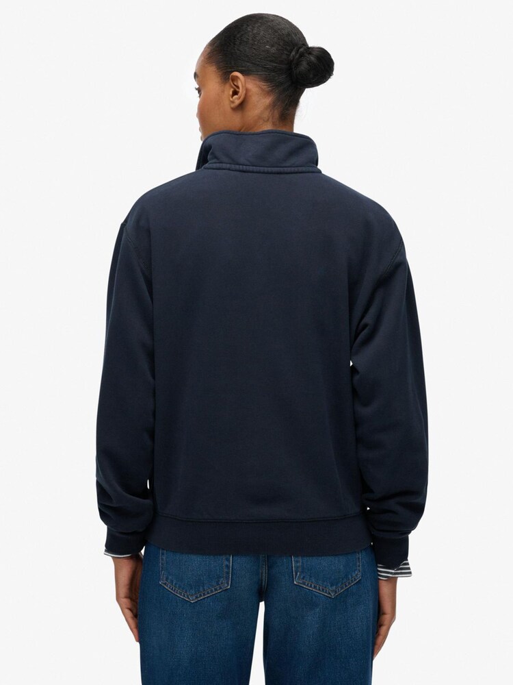 Superdry Blue Essential Logo Garment Dye Half Zip Jumper - Image 2 of 3