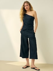 漂洗蓝色 - 阔腿七分牛仔裤 - 图片1 / 8