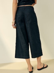 漂洗蓝色 - 阔腿七分牛仔裤 - 图片4 / 8