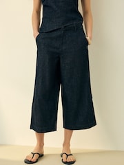 漂洗蓝色 - 阔腿七分牛仔裤 - 图片5 / 8