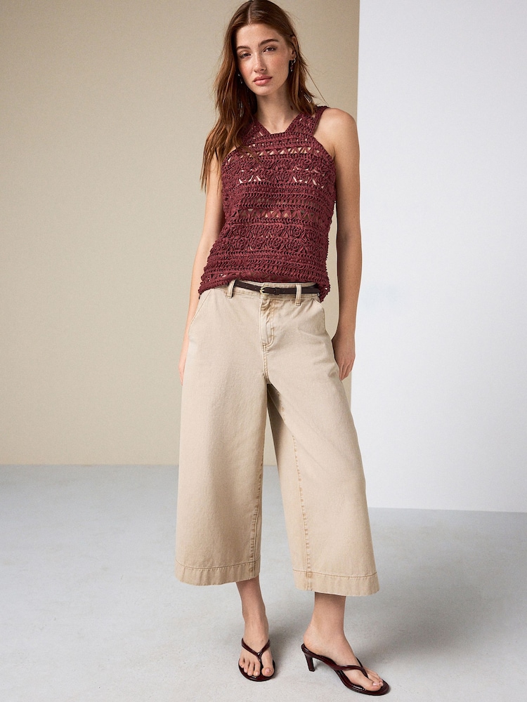 Neutral Stone Wide Leg Cropped Denim Chinos - Image 1 of 9