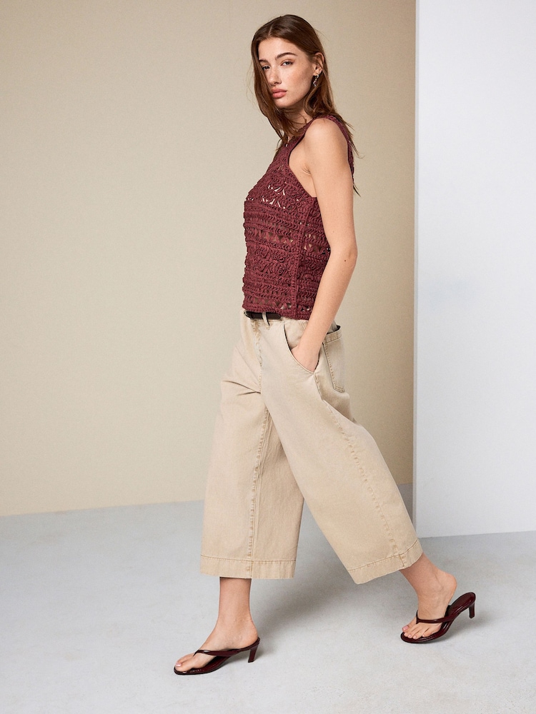 Neutral Stone Wide Leg Cropped Denim Chinos - Image 2 of 9