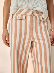 Orange/White Stripe Lightweight Denim Patch Pocket Cropped Jeans - Image 6 of 9