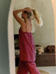 Daily by Desmond and Dempsey Deep Red Lyocell Viscose Linen Blend Longline Eyelet Cami Dress - Image 3 of 5