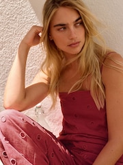 Daily by Desmond and Dempsey Deep Red Lyocell Viscose Linen Blend Longline Eyelet Cami Dress - Image 4 of 5