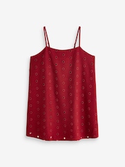 Desmond & Dempsey for Next Deep Red Lyocell Viscose Linen Blend Longline Eyelet Cami Dress - Image 6 of 8