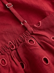 Desmond & Dempsey for Next Deep Red Lyocell Viscose Linen Blend Longline Eyelet Cami Dress - Image 8 of 8