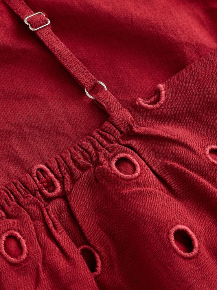 Desmond & Dempsey for Next Deep Red Lyocell Viscose Linen Blend Longline Eyelet Cami Dress - Image 8 of 8