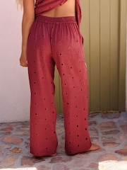 Daily by Desmond and Dempsey Deep Red Lyocell Viscose Linen Blend Longline Eyelet Trousers - Image 4 of 6