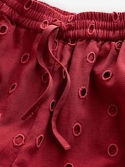 Desmond & Dempsey for Next Deep Red Lyocell Viscose Linen Blend Longline Eyelet Trousers - Image 8 of 9