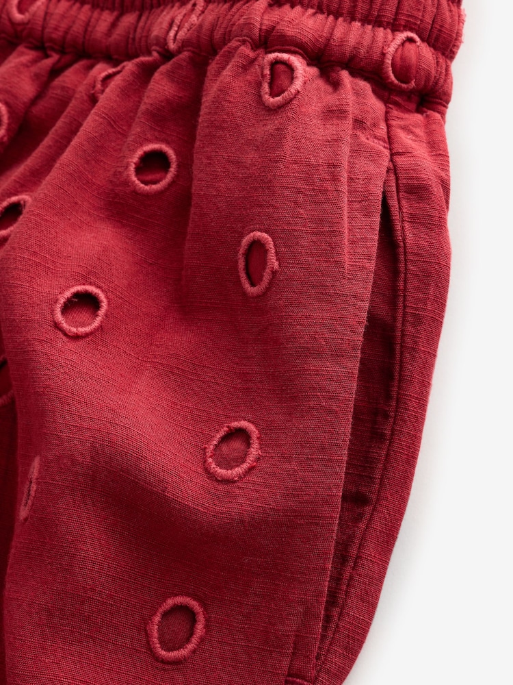Desmond & Dempsey for Next Deep Red Lyocell Viscose Linen Blend Longline Eyelet Trousers - Image 9 of 9