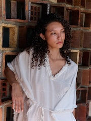 Daily by Desmond and Dempsey White Embroidery Cotton Tie Kaftan Dress - Image 2 of 5