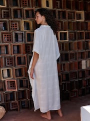 Daily by Desmond and Dempsey White Embroidery Cotton Tie Kaftan Dress - Image 4 of 5