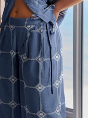 Daily by Desmond and Dempsey Blue All over Embroidery Cotton Straight Leg Co-ord Trousers - Image 2 of 4