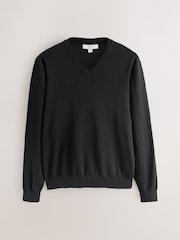 Black V-Neck Regular Fit Cotton Rich Jumper - Image 6 of 8