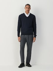 Navy Blue V-Neck Regular Fit Cotton Rich Jumper - Image 2 of 8