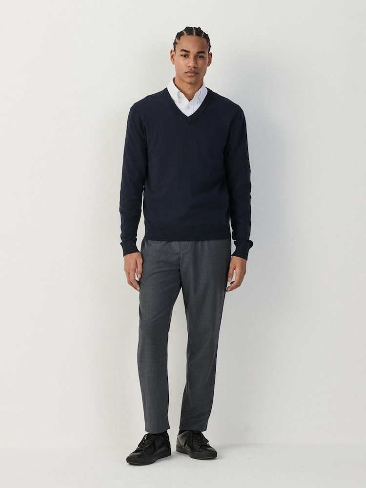 Navy Blue V-Neck Regular Fit Cotton Rich Jumper - Image 2 of 8 Navy Blue V-Neck Regular Fit Cotton Rich Jumper - Image 2 of 8