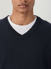 Navy Blue V-Neck Regular Fit Cotton Rich Jumper - Image 3 of 8