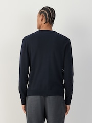 Navy Blue V-Neck Regular Fit Cotton Rich Jumper - Image 4 of 8