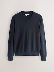 Navy Blue V-Neck Regular Fit Cotton Rich Jumper - Image 6 of 8