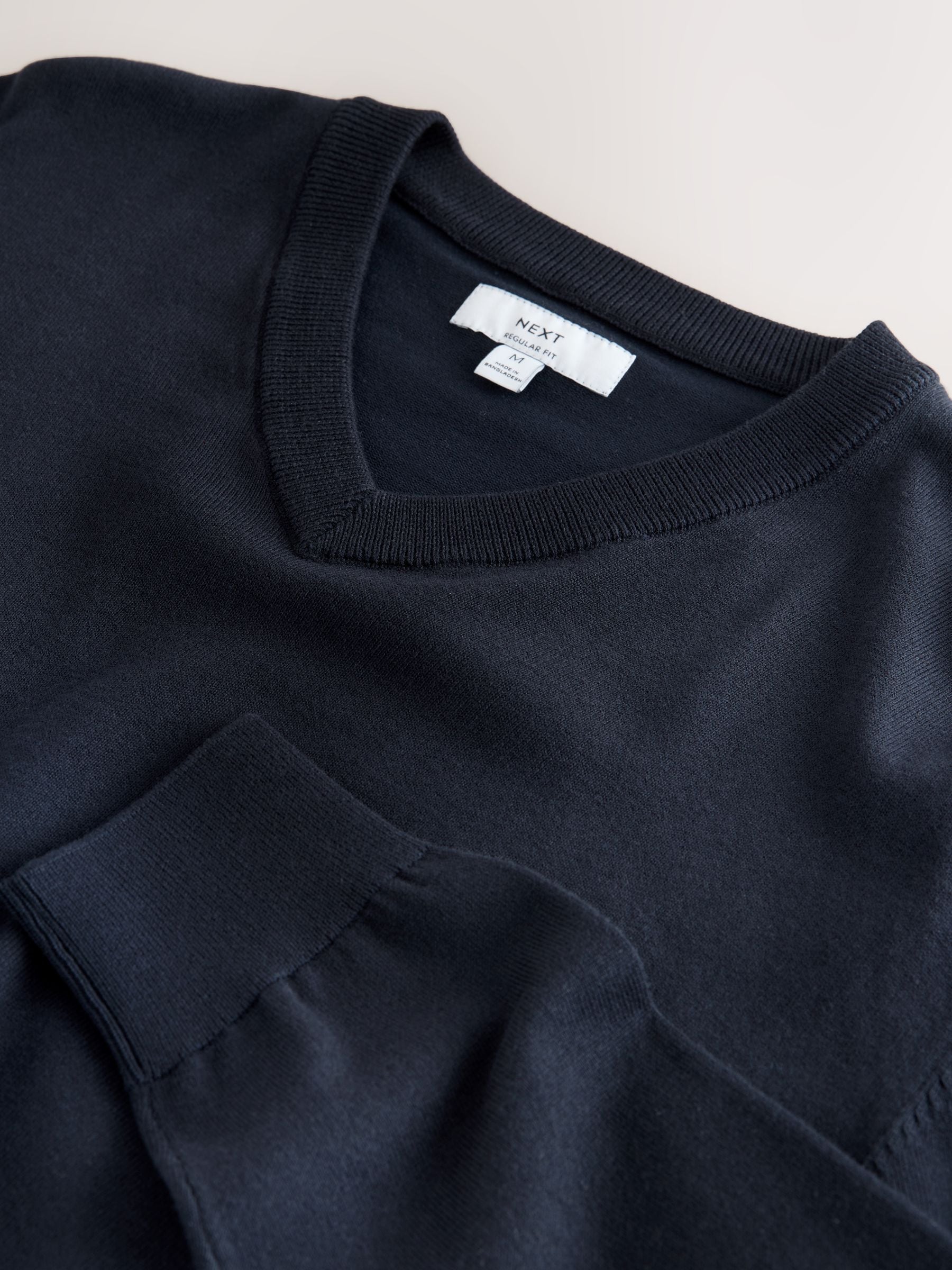 Buy Navy Blue V-Neck Regular Fit Cotton Rich Jumper from Next USA