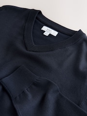 Navy Blue V-Neck Regular Fit Cotton Rich Jumper - Image 7 of 8