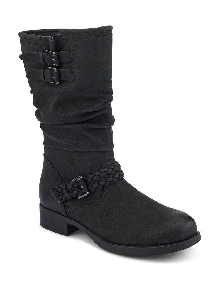 Pavers Black Buckle-Detailed Calf Length Boots - Image 2 of 5