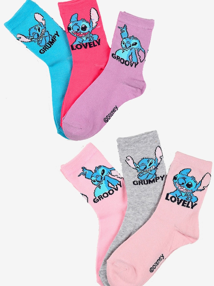 Brands In Blue Disney Stitch Poses Socks 6 Pack - Image 1 of 5