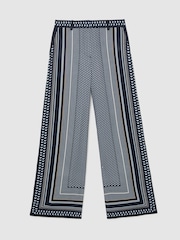 Reiss Navy Anna Scarf-Print Wide-Leg Trousers - Image 2 of 7