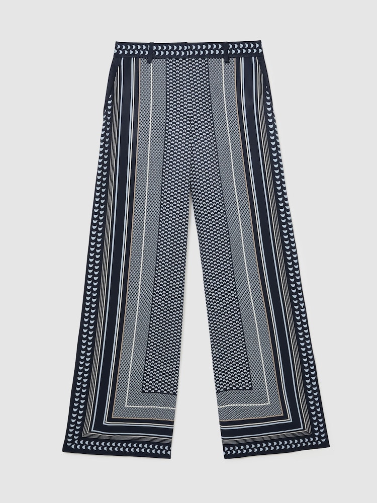 Reiss Navy Anna Scarf-Print Wide-Leg Trousers - Image 2 of 7 Reiss Navy Anna Scarf-Print Wide-Leg Trousers - Image 2 of 7