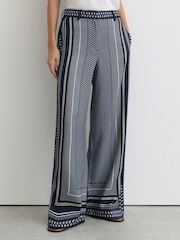 Reiss Navy Anna Scarf-Print Wide-Leg Trousers - Image 3 of 7