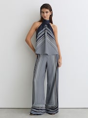 Reiss Navy Anna Scarf-Print Wide-Leg Trousers - Image 6 of 7