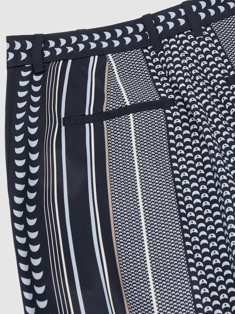 Reiss Navy Anna Scarf-Print Wide-Leg Trousers - Image 7 of 7 Reiss Navy Anna Scarf-Print Wide-Leg Trousers - Image 7 of 7